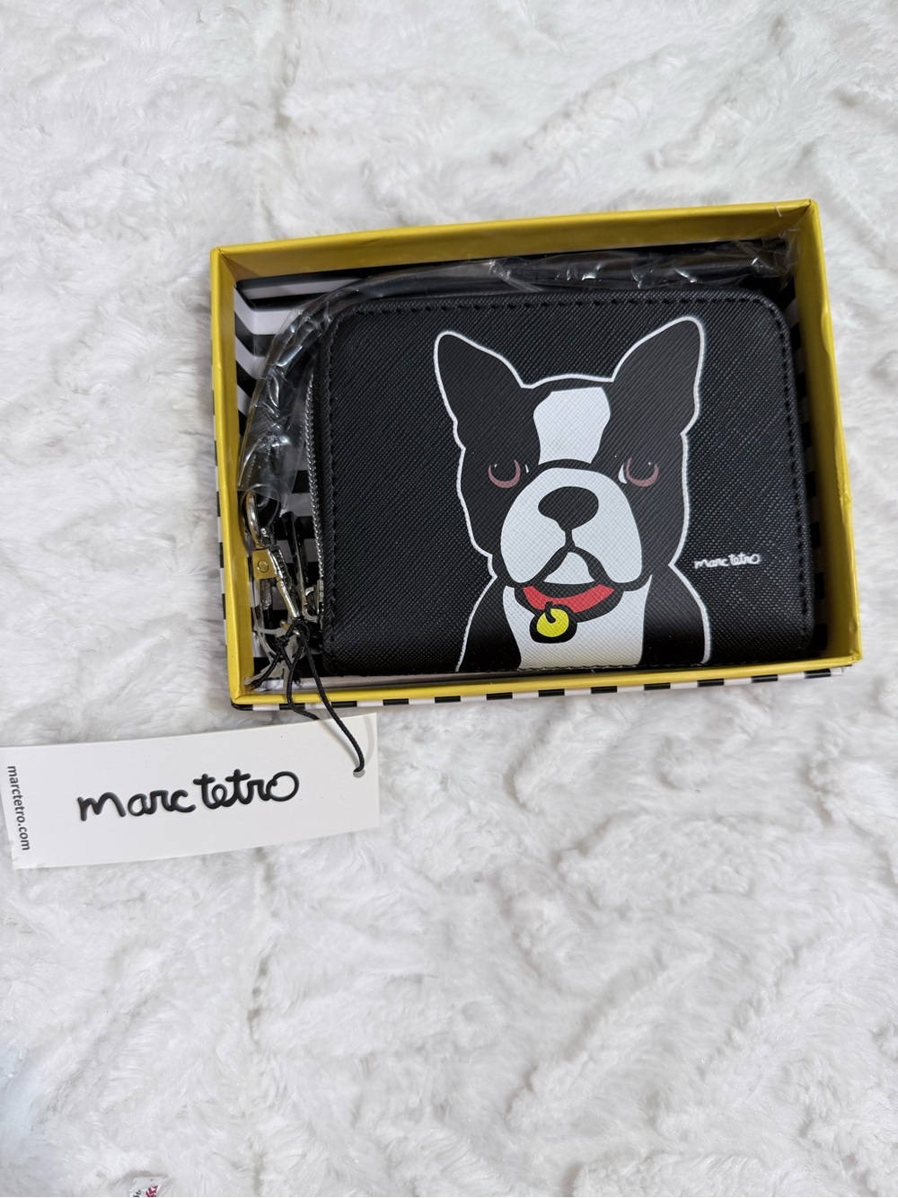 Marc Tetro Black Boston Bulldog Zip Wallet